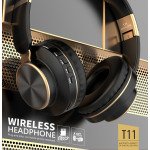 Wholesale Gold Chrome Fashion Bluetooth Wireless Foldable Headphone Headset with Built in Mic for Adults Children Work Home School for Universal Cell Phones, Laptop, Tablet, and More (Black)